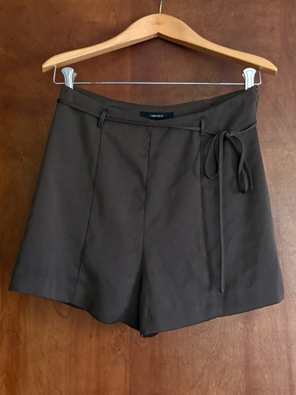 Forever 21 Dark Olive/Brown High-Waist Tie-Front Shorts